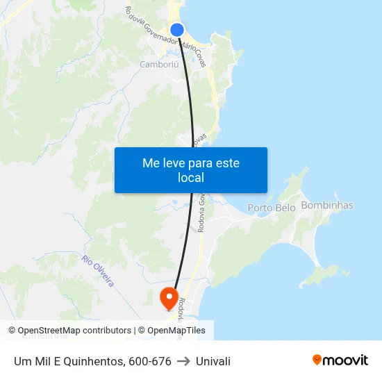 Um Mil E Quinhentos, 600-676 to Univali map