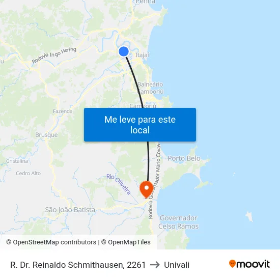 R. Dr. Reinaldo Schmithausen, 2261 to Univali map