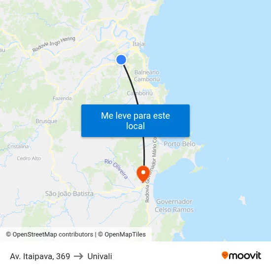 Av. Itaipava, 369 to Univali map
