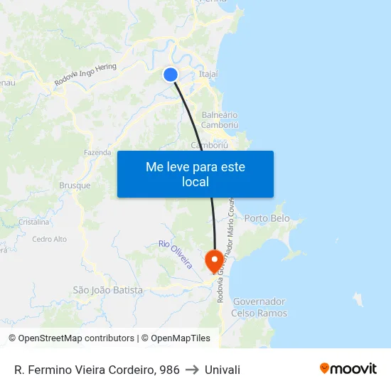 R. Fermino Vieira Cordeiro, 986 to Univali map