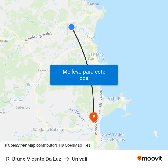R. Bruno Vicente Da Luz to Univali map