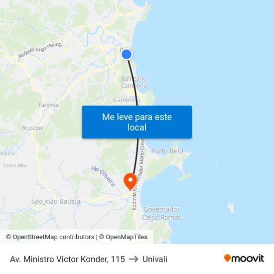 Av. Ministro Victor Konder, 115 to Univali map