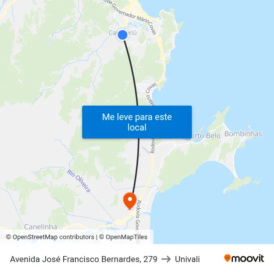 Avenida José Francisco Bernardes, 279 to Univali map