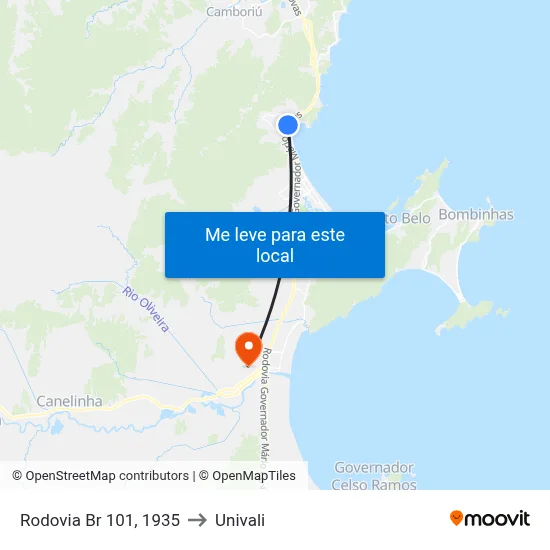 Rodovia Br 101, 1935 to Univali map
