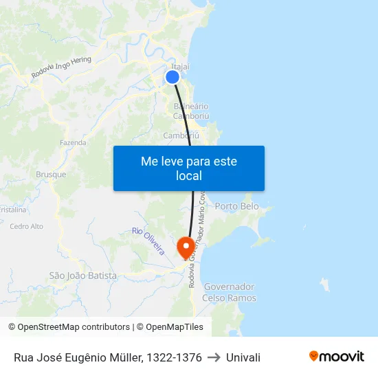 Rua José Eugênio Müller, 1322-1376 to Univali map