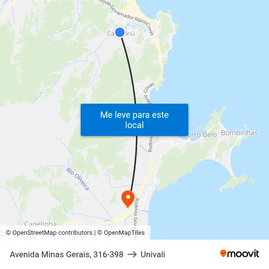 Avenida Minas Gerais, 316-398 to Univali map