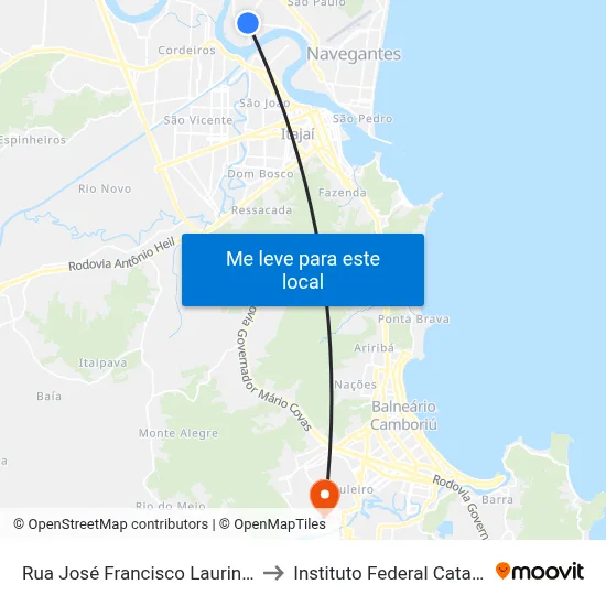 Rua José Francisco Laurindo 2129 to Instituto Federal Catarinense map