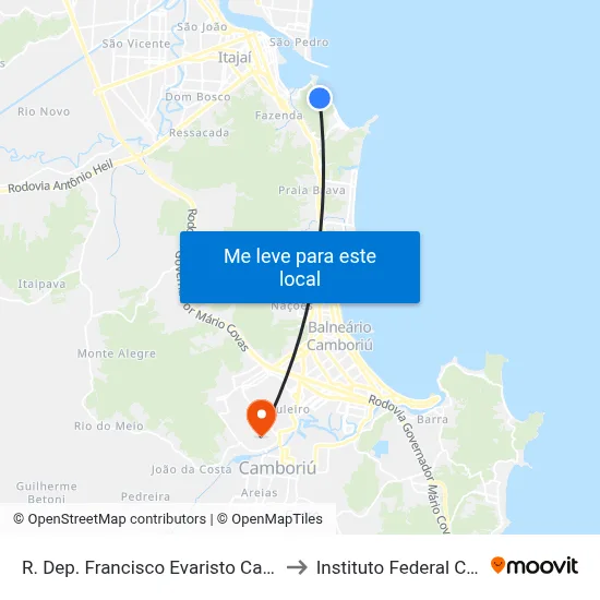 R. Dep. Francisco Evaristo Canziani, 633-809 to Instituto Federal Catarinense map