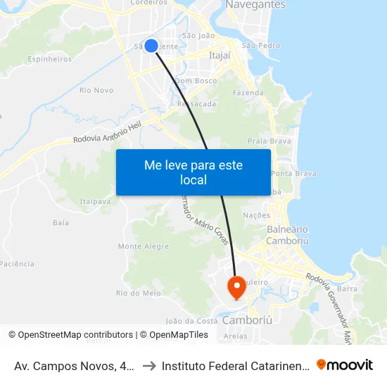 Av. Campos Novos, 470 to Instituto Federal Catarinense map