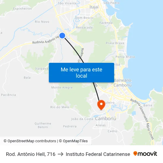 Rod. Antônio Hell, 716 to Instituto Federal Catarinense map