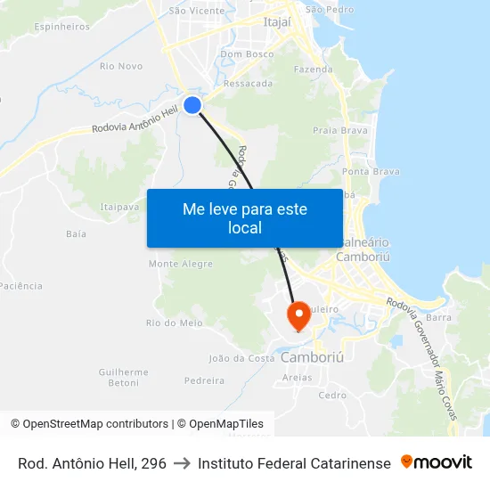 Rod. Antônio Hell, 296 to Instituto Federal Catarinense map