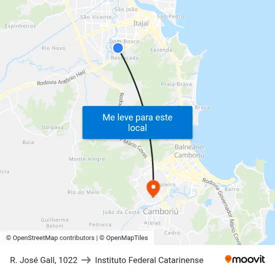 R. José Gall, 1022 to Instituto Federal Catarinense map