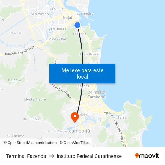 Terminal Fazenda to Instituto Federal Catarinense map