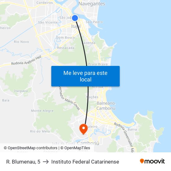 R. Blumenau, 5 to Instituto Federal Catarinense map