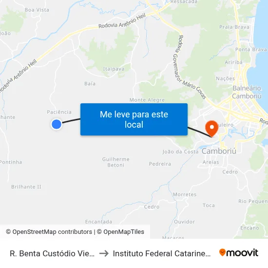 R. Benta Custódio Vieira to Instituto Federal Catarinense map