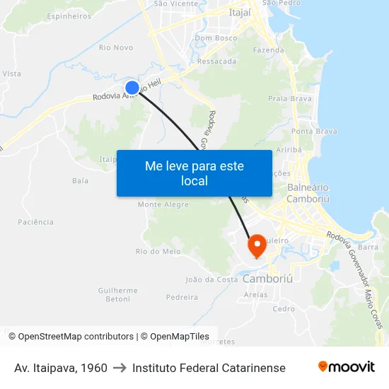 Av. Itaipava, 1960 to Instituto Federal Catarinense map