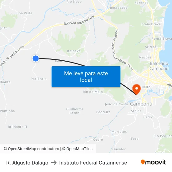 R. Algusto Dalago to Instituto Federal Catarinense map