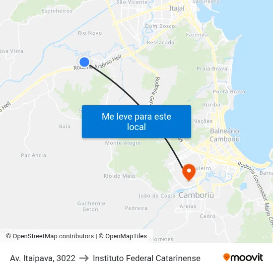Av. Itaipava, 3022 to Instituto Federal Catarinense map
