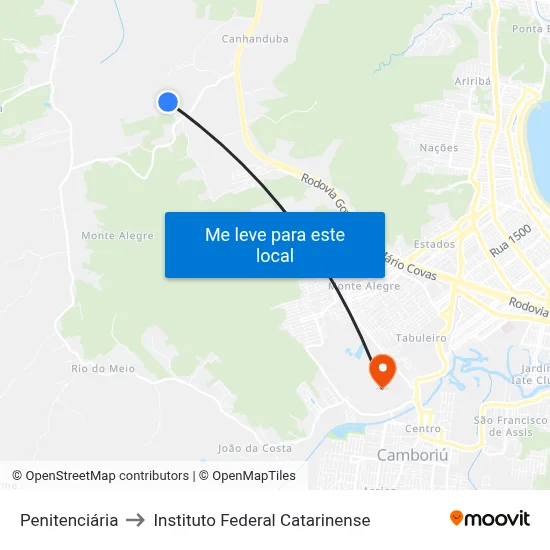 Penitenciária to Instituto Federal Catarinense map