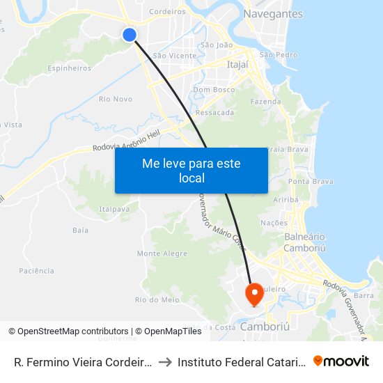 R. Fermino Vieira Cordeiro, 190 to Instituto Federal Catarinense map
