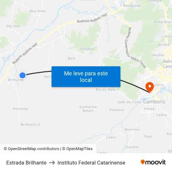 Estrada Brilhante to Instituto Federal Catarinense map
