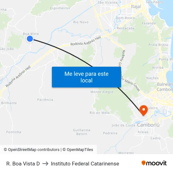 R. Boa Vista D to Instituto Federal Catarinense map