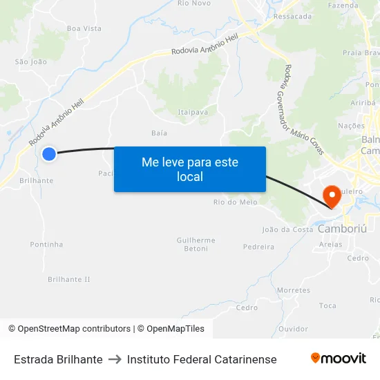 Estrada Brilhante to Instituto Federal Catarinense map