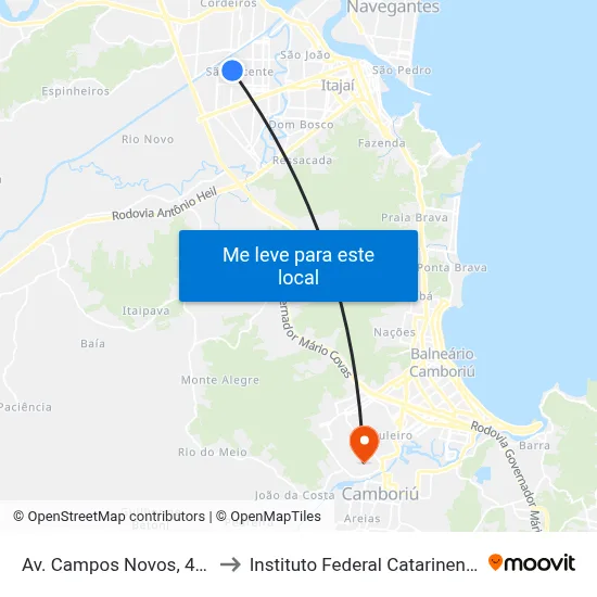 Av. Campos Novos, 499 to Instituto Federal Catarinense map
