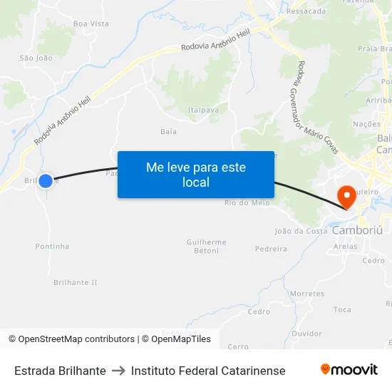 Estrada Brilhante to Instituto Federal Catarinense map