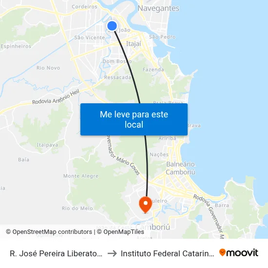 R. José Pereira Liberato, 743 to Instituto Federal Catarinense map