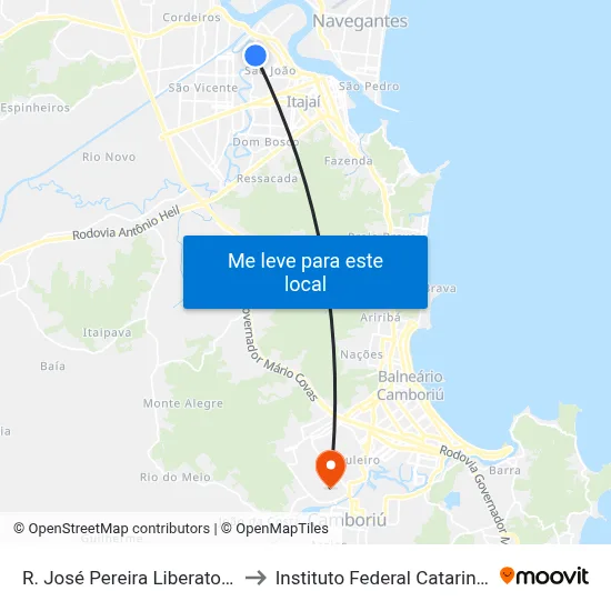 R. José Pereira Liberato, 565 to Instituto Federal Catarinense map