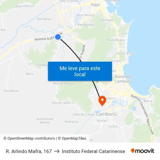 R. Arlindo Mafra, 167 to Instituto Federal Catarinense map