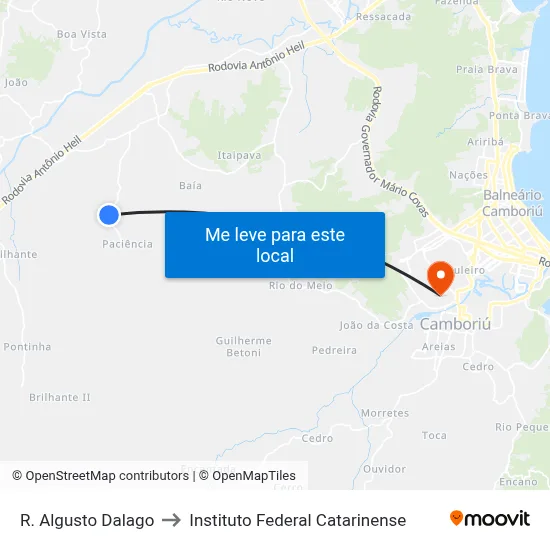 R. Algusto Dalago to Instituto Federal Catarinense map