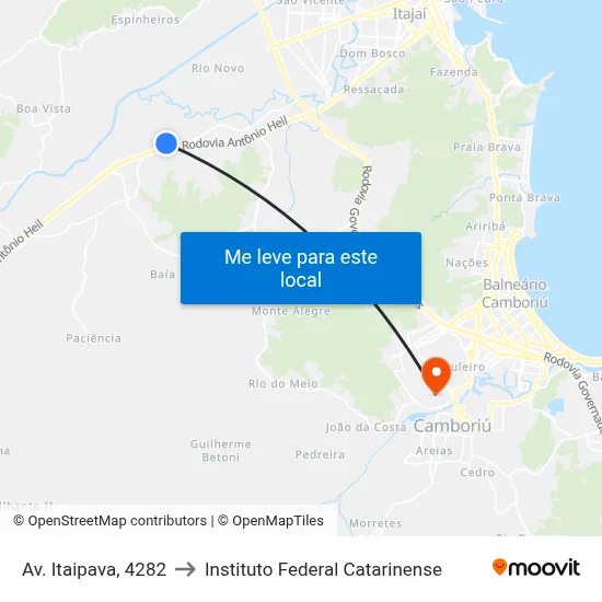 Av. Itaipava, 4282 to Instituto Federal Catarinense map