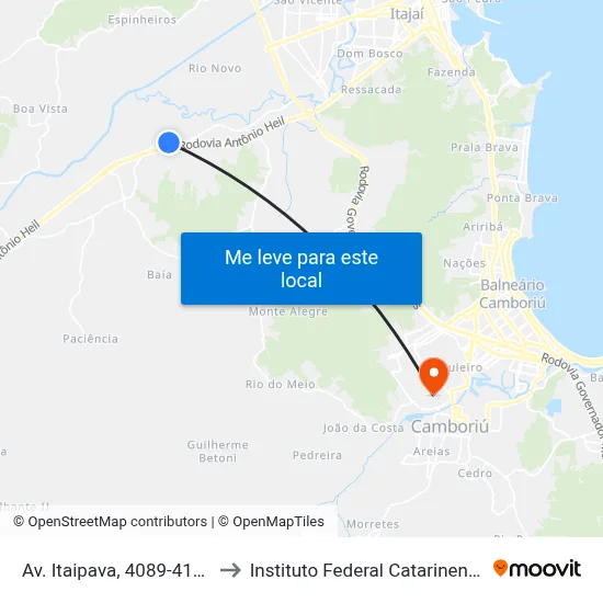 Av. Itaipava, 4089-4151 to Instituto Federal Catarinense map