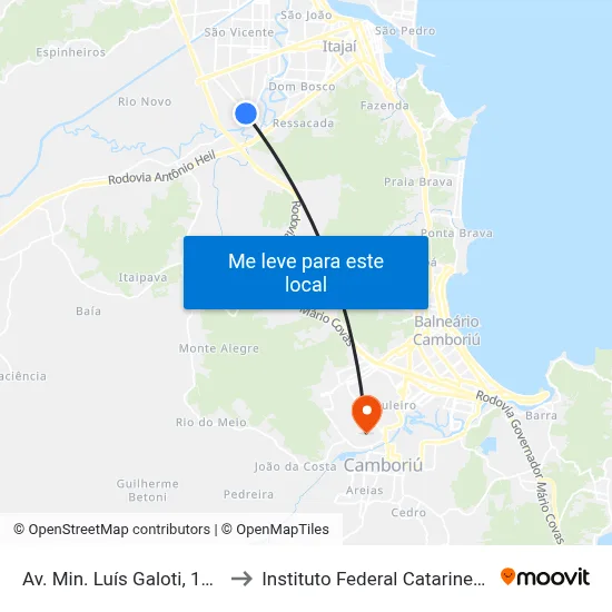 Av. Min. Luís Galoti, 1582 to Instituto Federal Catarinense map