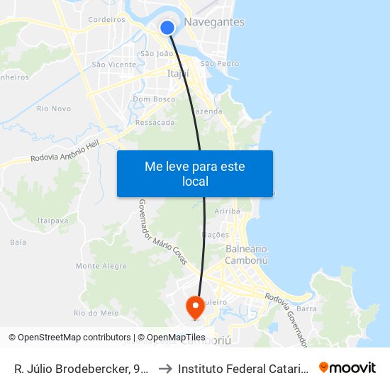 R. Júlio Brodebercker, 92-134 to Instituto Federal Catarinense map