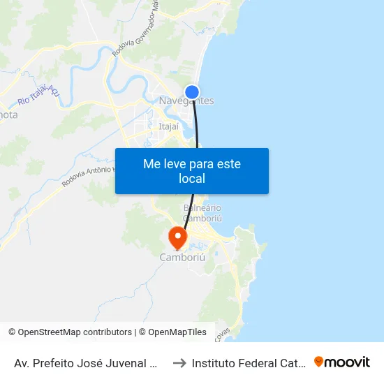 Av. Prefeito José Juvenal Mafra, 2047 to Instituto Federal Catarinense map