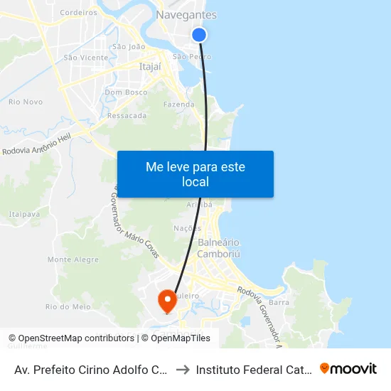 Av. Prefeito Cirino Adolfo Cabral, 1380 to Instituto Federal Catarinense map
