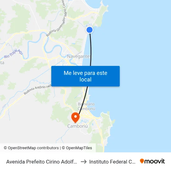 Avenida Prefeito Cirino Adolfo Cabral, 8614 to Instituto Federal Catarinense map