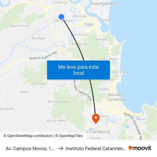 Av. Campos Novos, 105 to Instituto Federal Catarinense map
