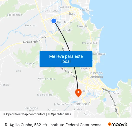 R. Agílio Cunha, 582 to Instituto Federal Catarinense map