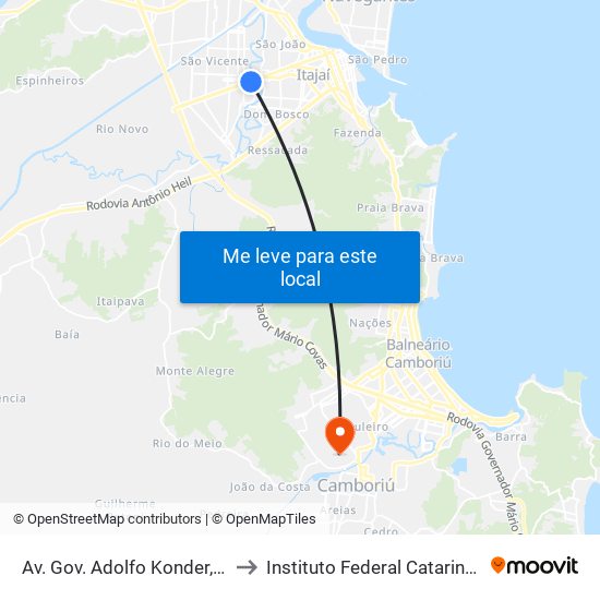 Av. Gov. Adolfo Konder, 121 to Instituto Federal Catarinense map