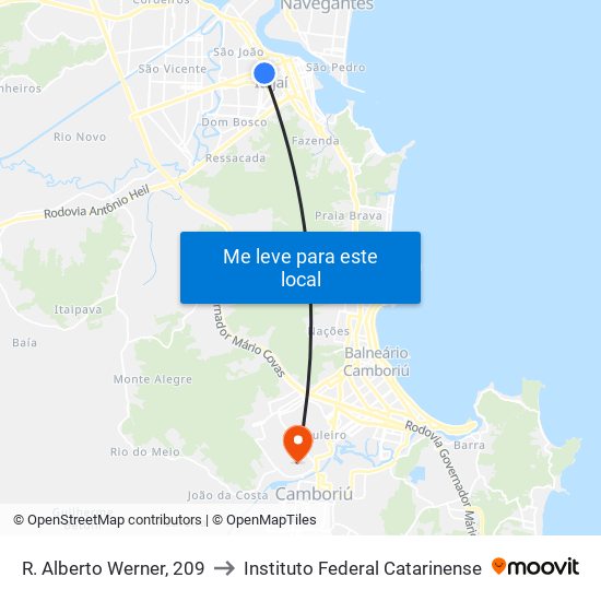 R. Alberto Werner, 209 to Instituto Federal Catarinense map