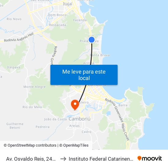 Av. Osvaldo Reis, 2455 to Instituto Federal Catarinense map