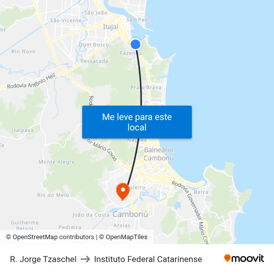 R. Jorge Tzaschel to Instituto Federal Catarinense map