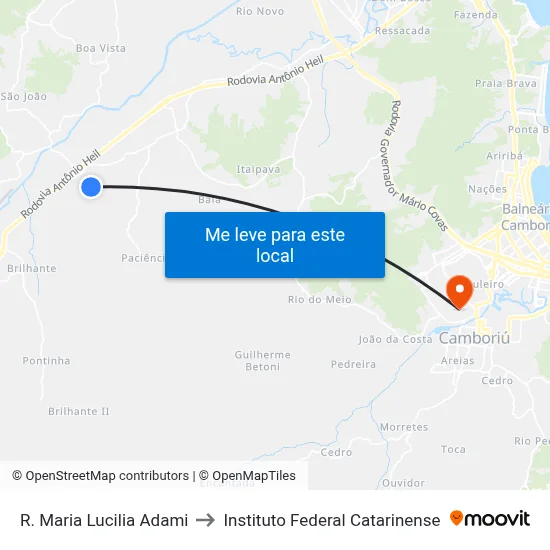 R. Maria Lucilia Adami to Instituto Federal Catarinense map