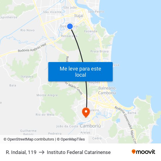 R. Indaial, 119 to Instituto Federal Catarinense map