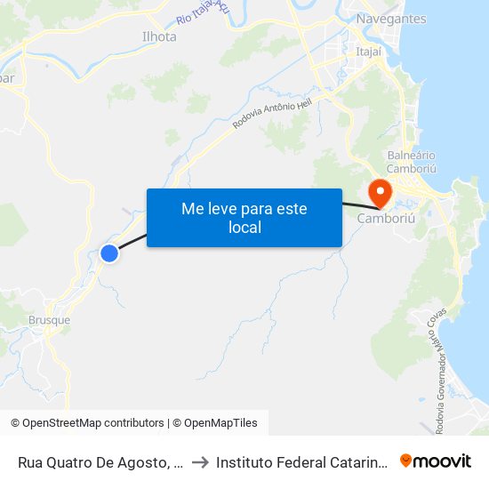 Rua Quatro De Agosto, 107 to Instituto Federal Catarinense map