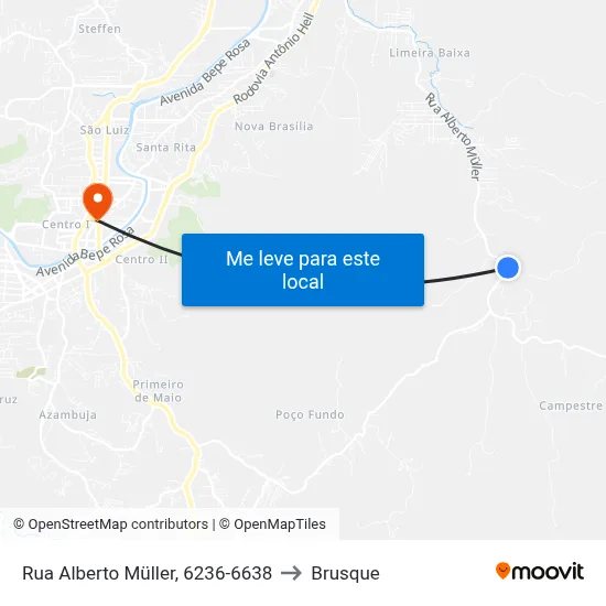 Rua Alberto Müller, 6236-6638 to Brusque map